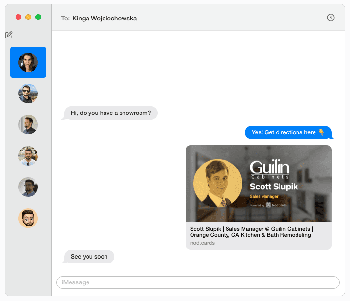 Digital Business Card in SMS message